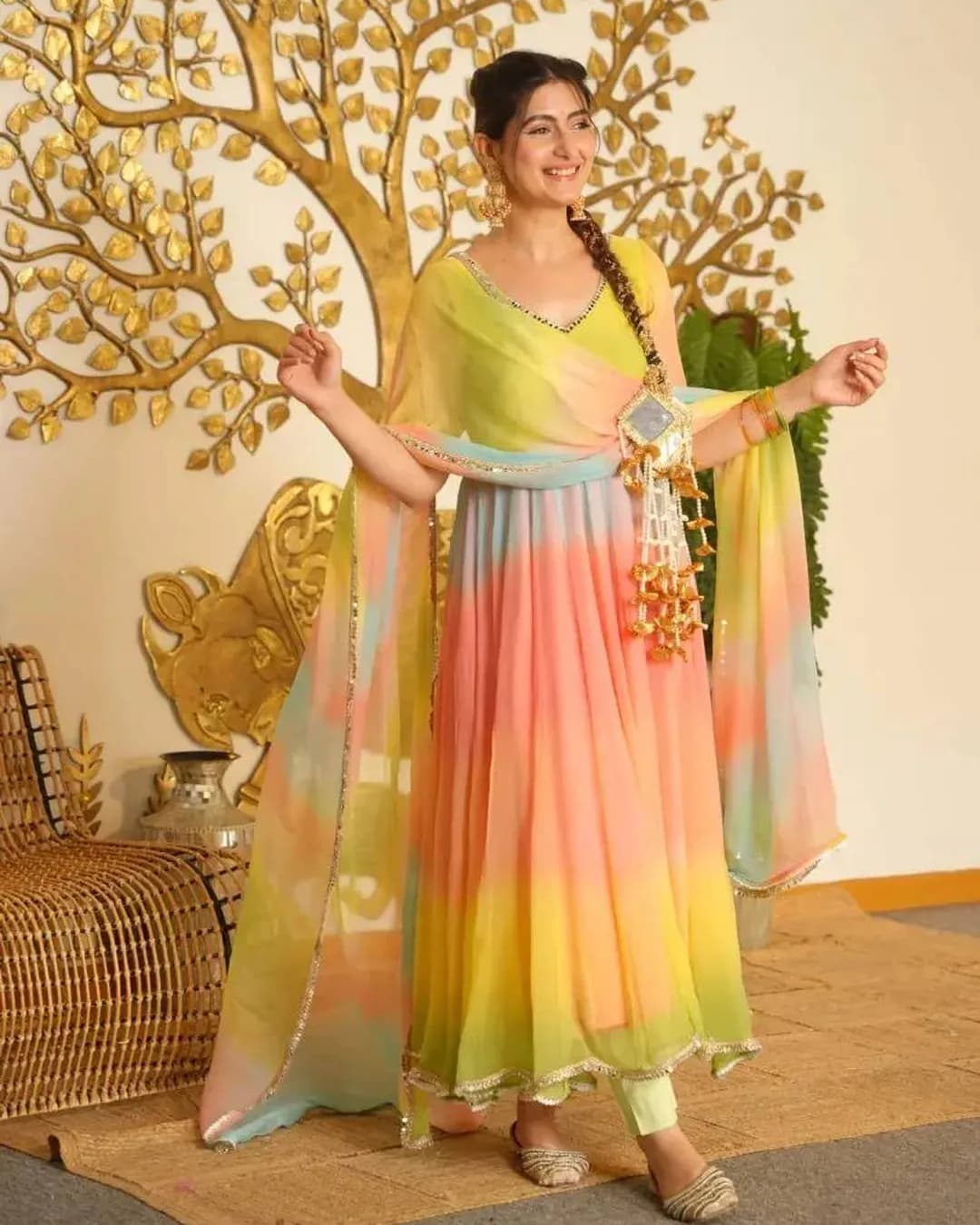 Designer Faux Georgette Digital Print Anarkali 3-Piece Set