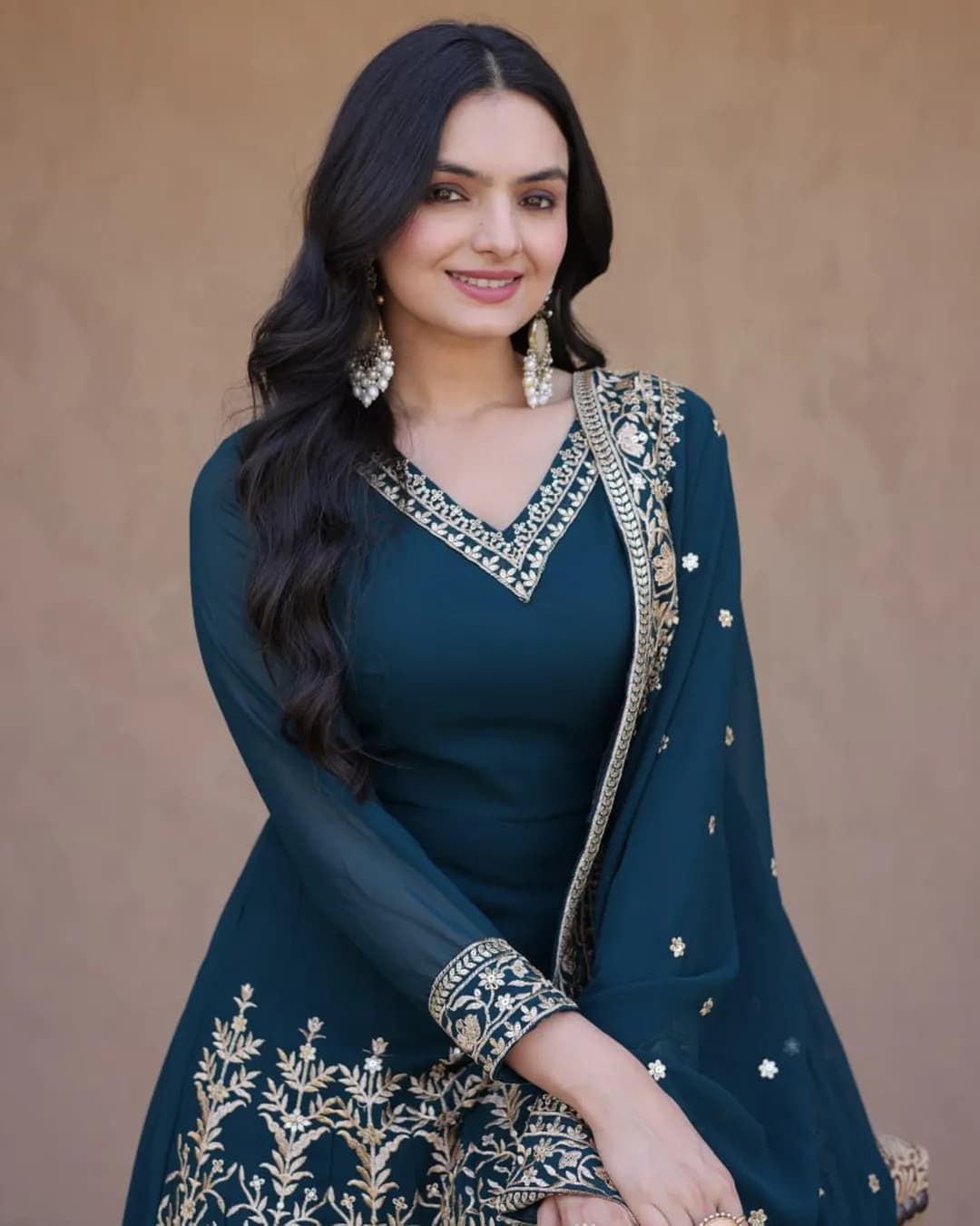 Premium Readymade Faux Blooming Gown with Pant & Dupatta Set alternate view