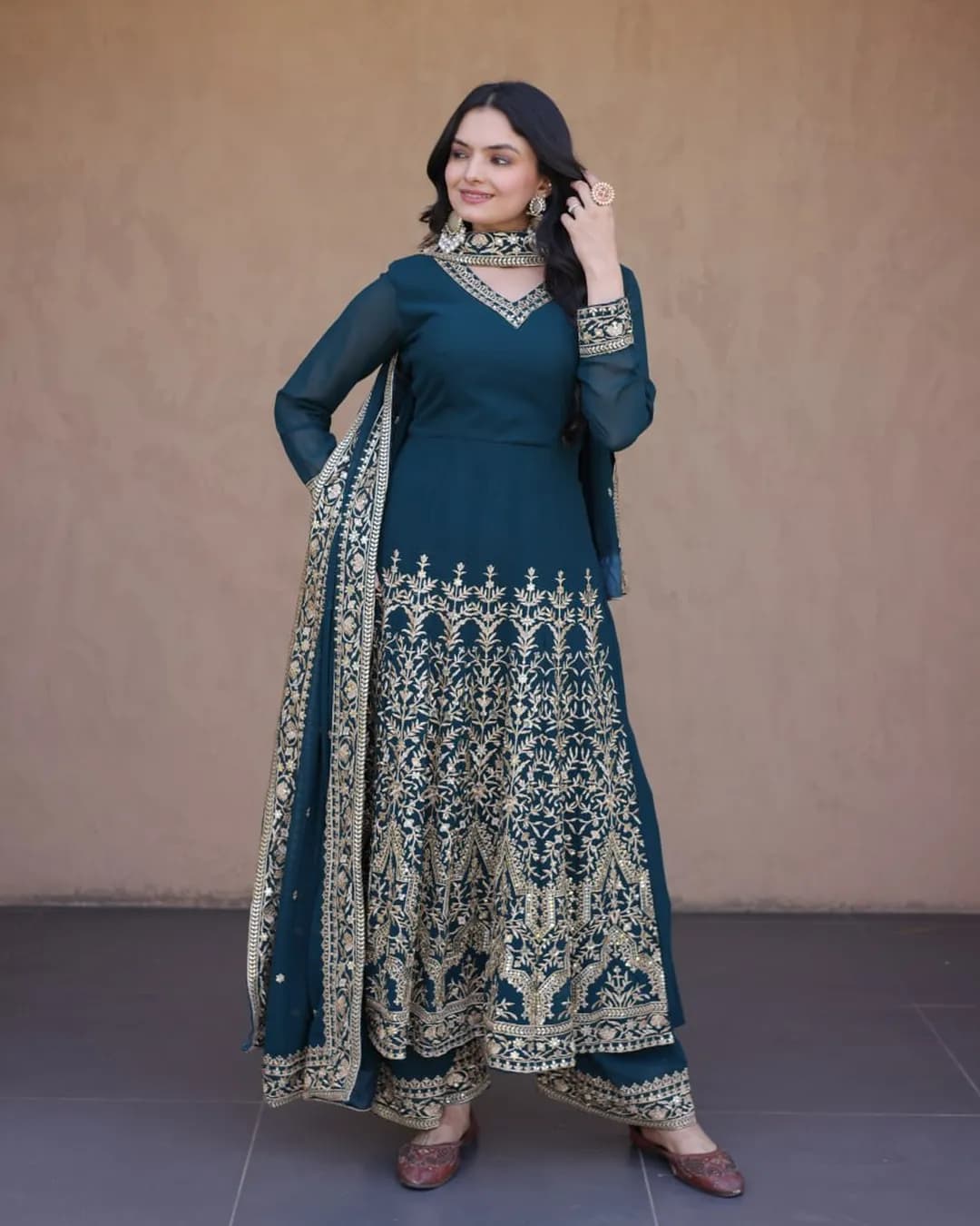 Premium Readymade Faux Blooming Gown with Pant & Dupatta Set
