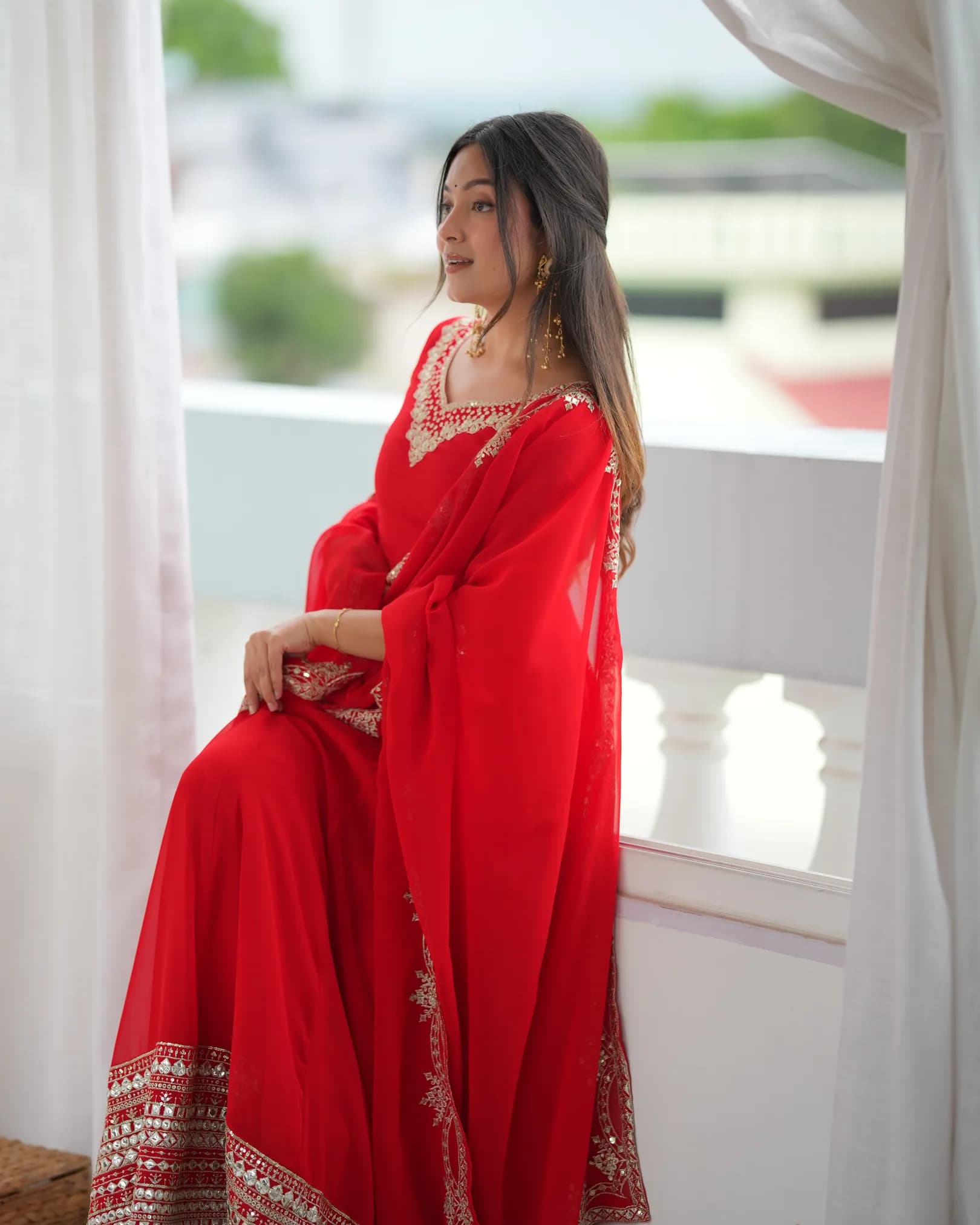 Festival Special Heavy Georgette Paper Mirror Embroidered Gown Set alternate view