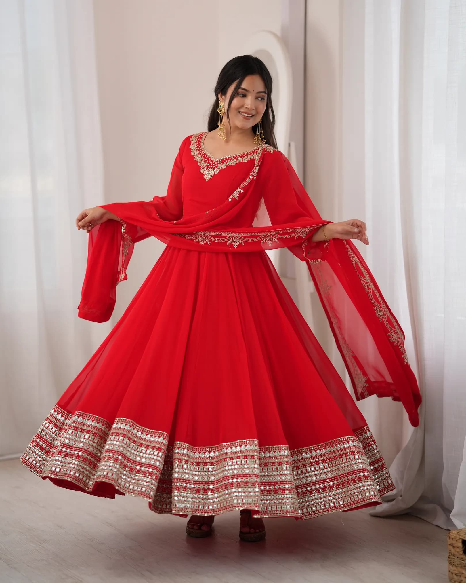 Festival Special Heavy Georgette Paper Mirror Embroidered Gown Set