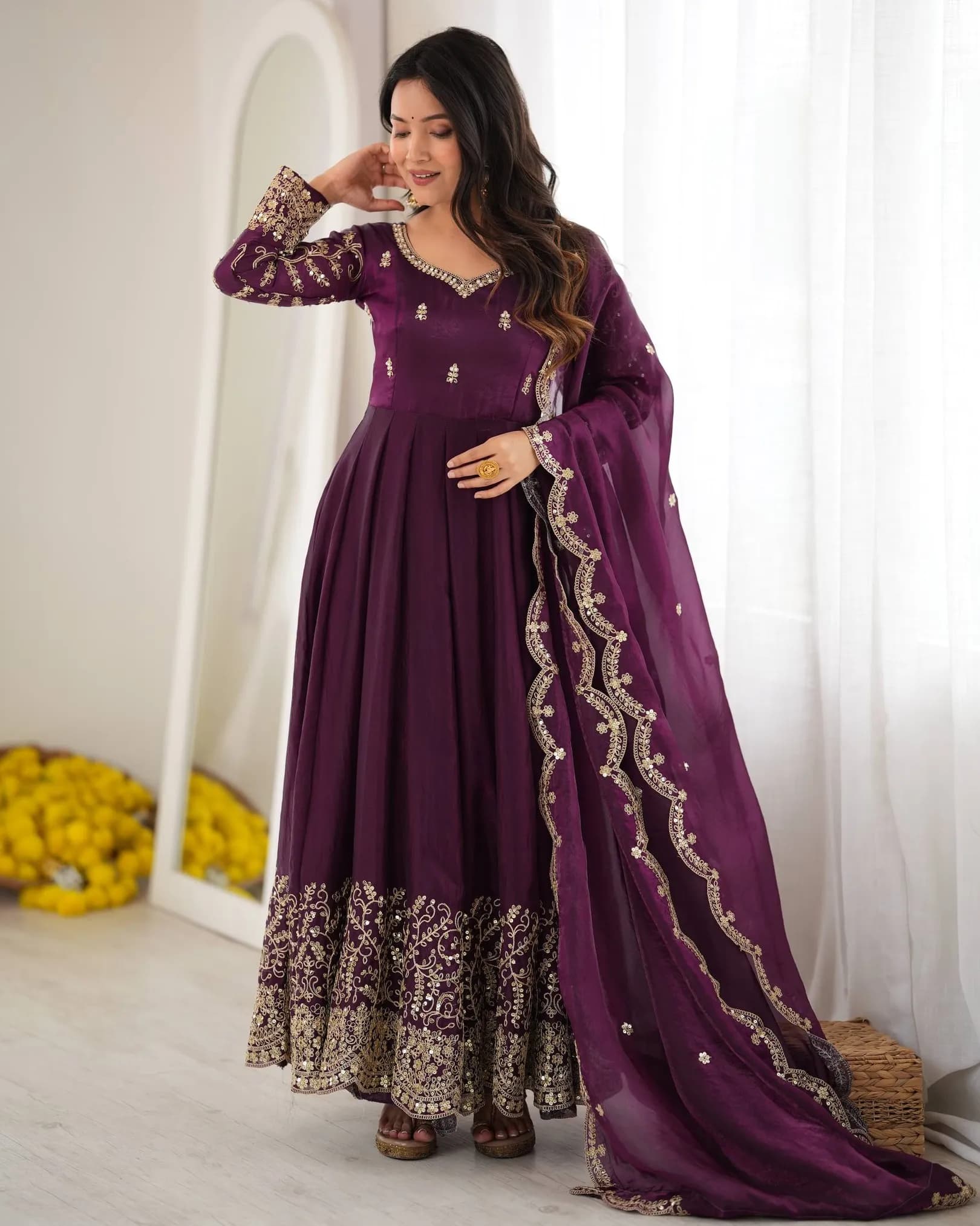 Premium Fendy Silk Embroidered Gown Set alternate view