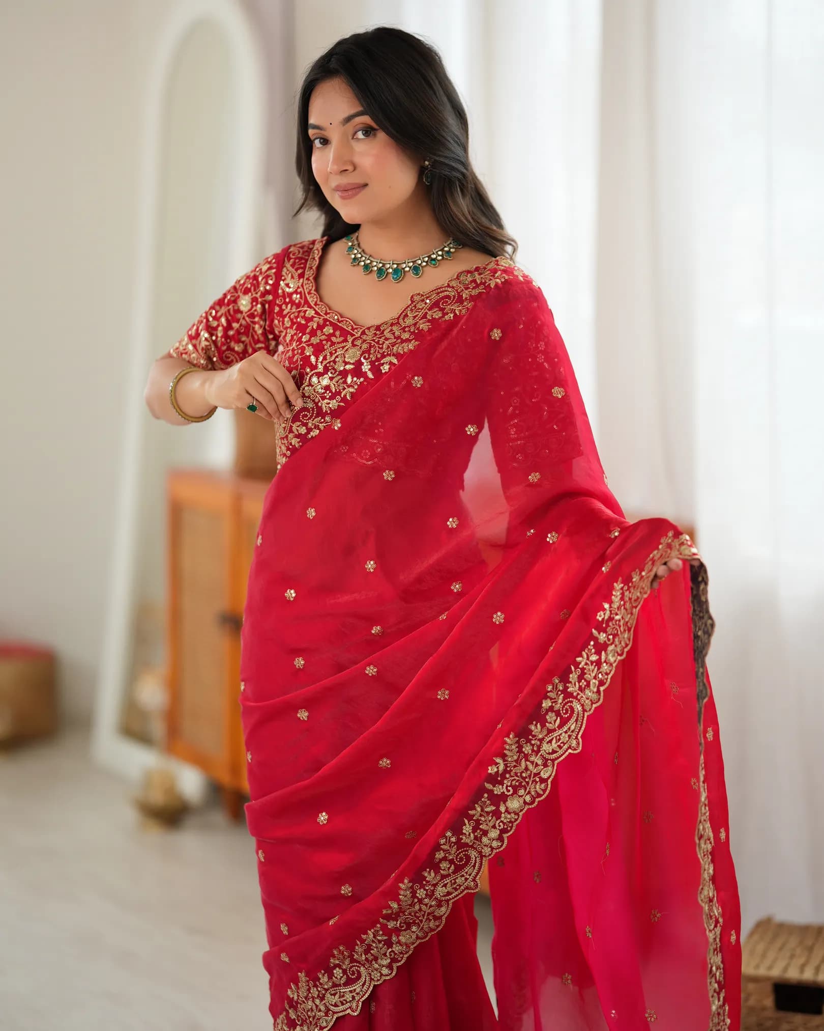 Premium Heavy Fendy Silk Thread & Sequin Embroidered Saree alternate view
