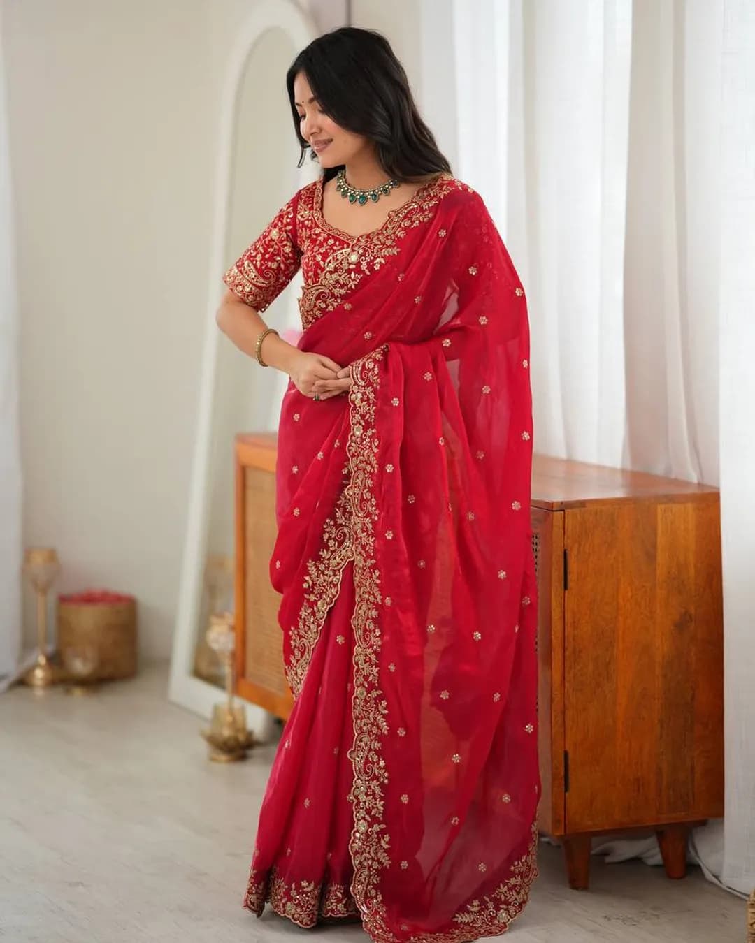 Premium Heavy Fendy Silk Thread & Sequin Embroidered Saree