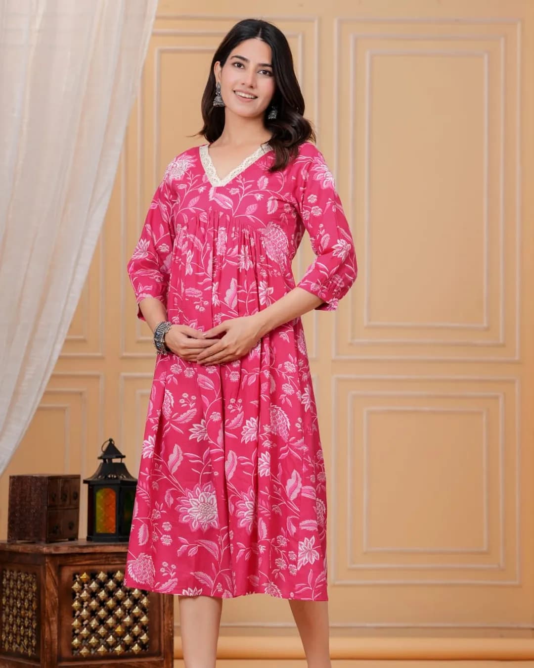 Maternity & Feeding Cotton Sanganeri Print Gown