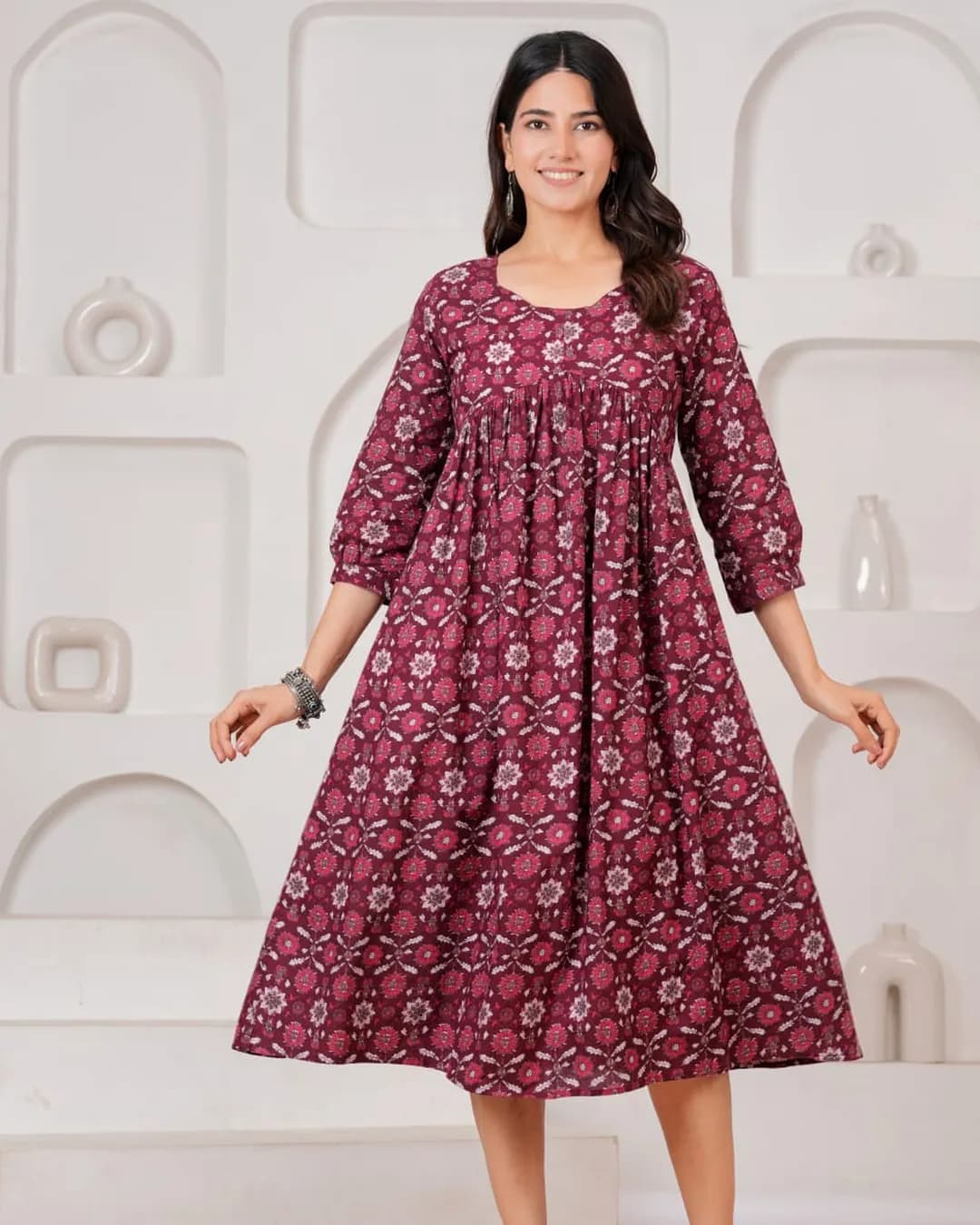 Maternity & Feeding Cotton Sanganeri Print Gown