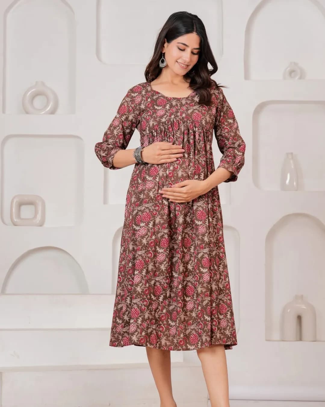 Maternity & Feeding Cotton Sanganeri Print Gown