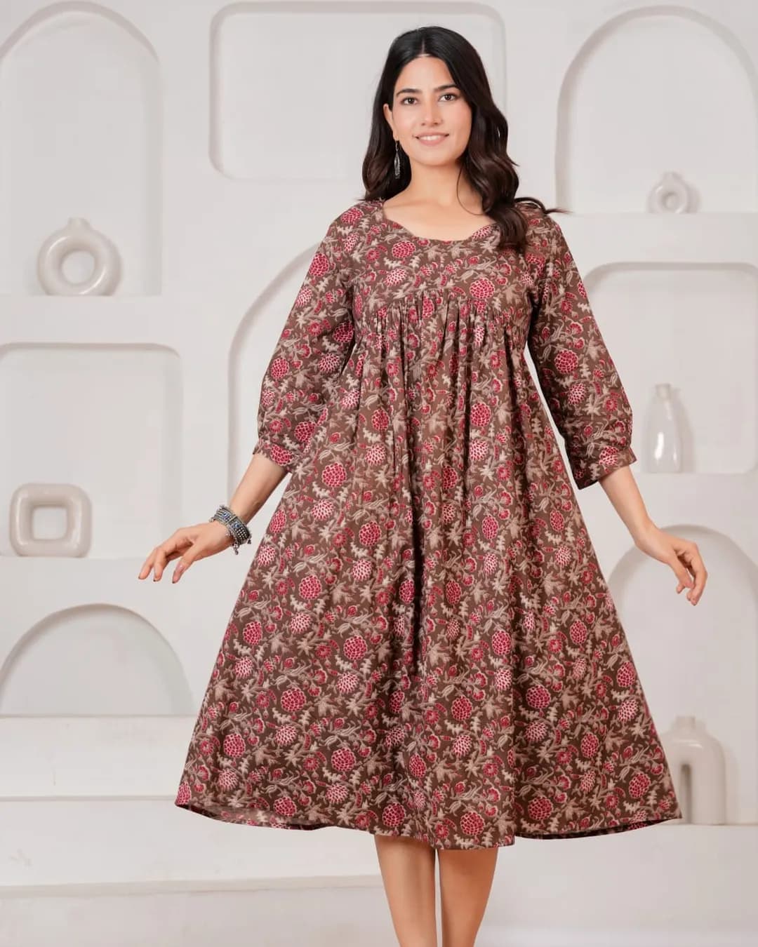 Maternity & Feeding Cotton Sanganeri Print Gown alternate view