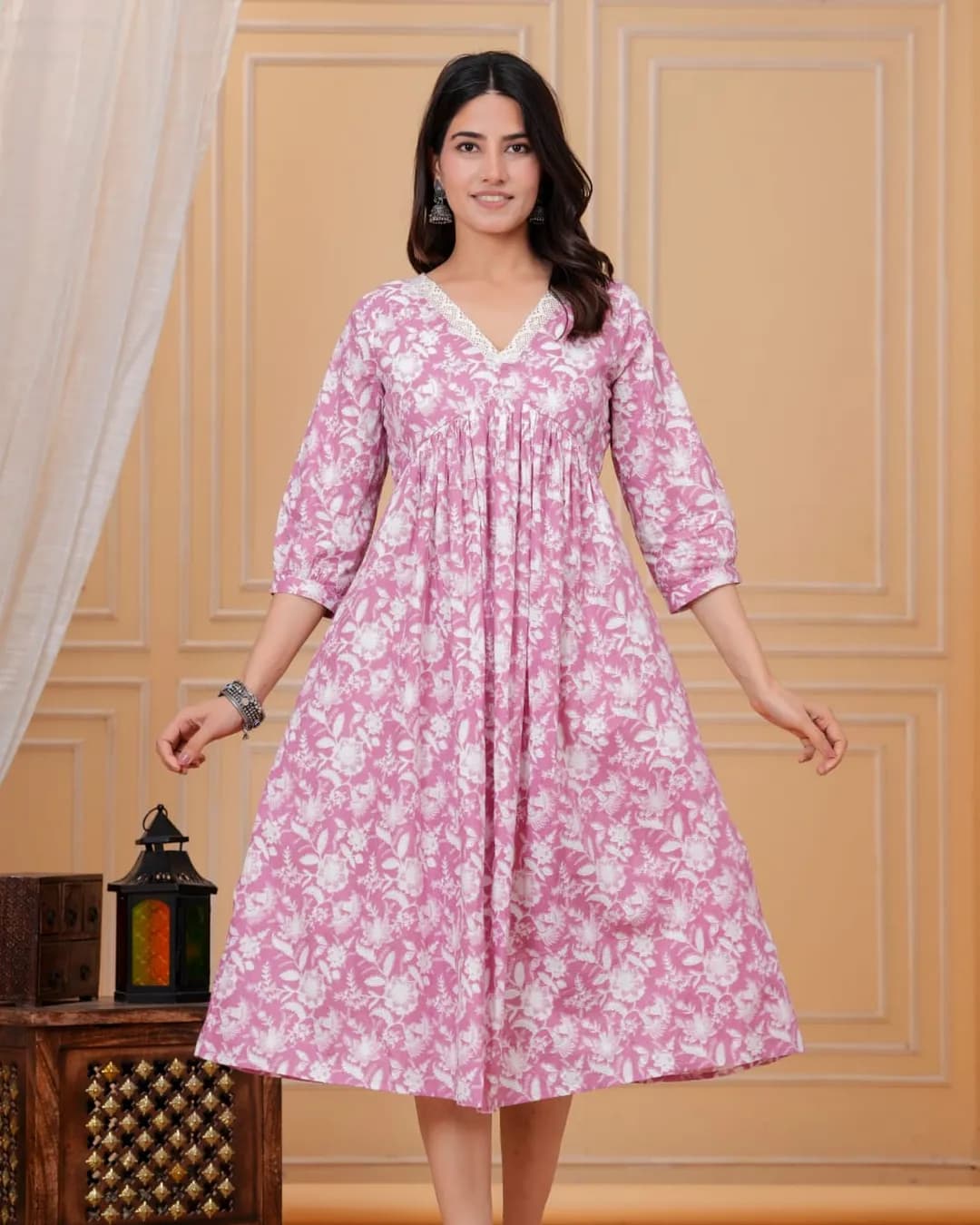 Maternity & Feeding Cotton Sanganeri Print Gown