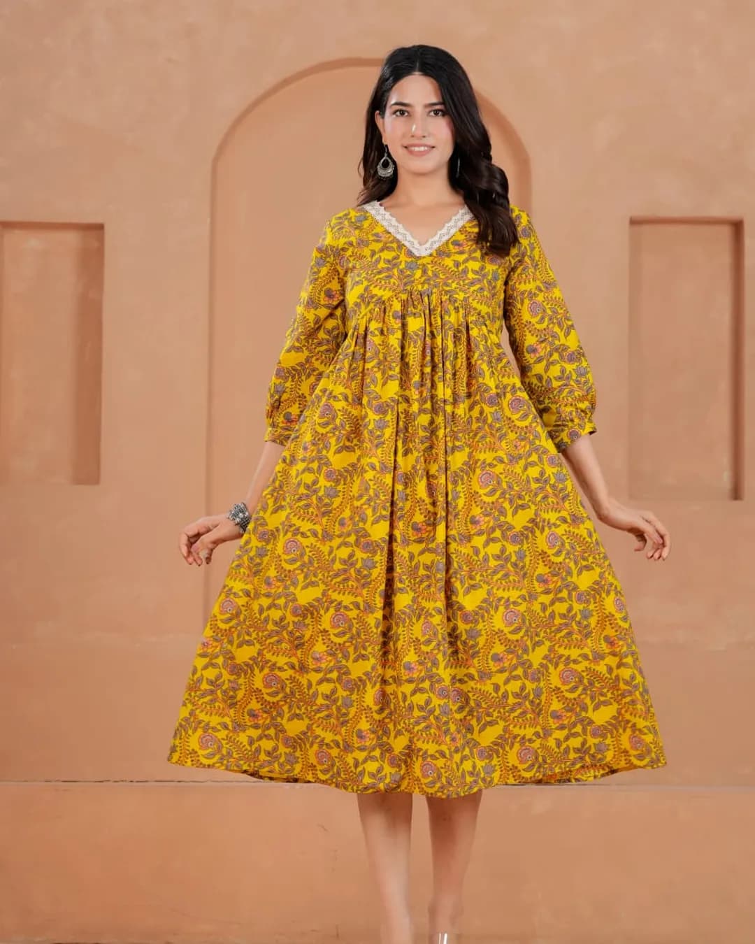 Maternity & Feeding Cotton Sanganeri Print Gown