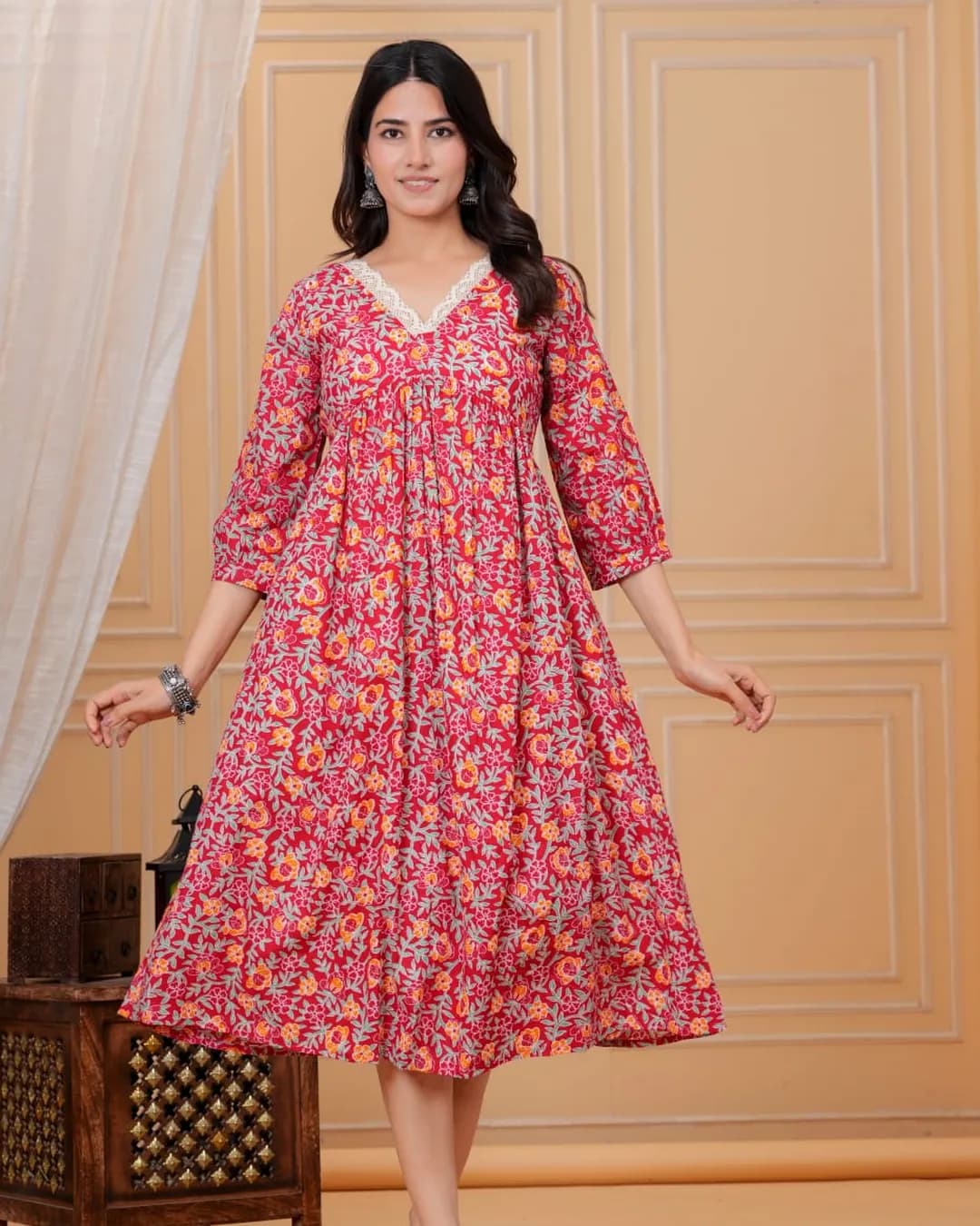 Maternity & Feeding Cotton Sanganeri Print Gown