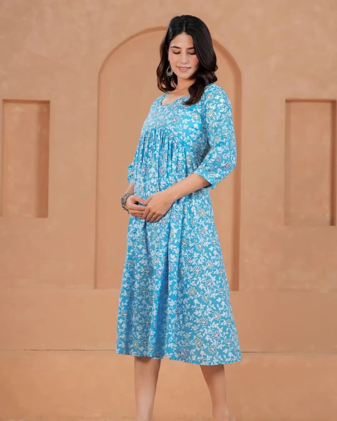 Maternity & Feeding Cotton Sanganeri Print Gown alternate view
