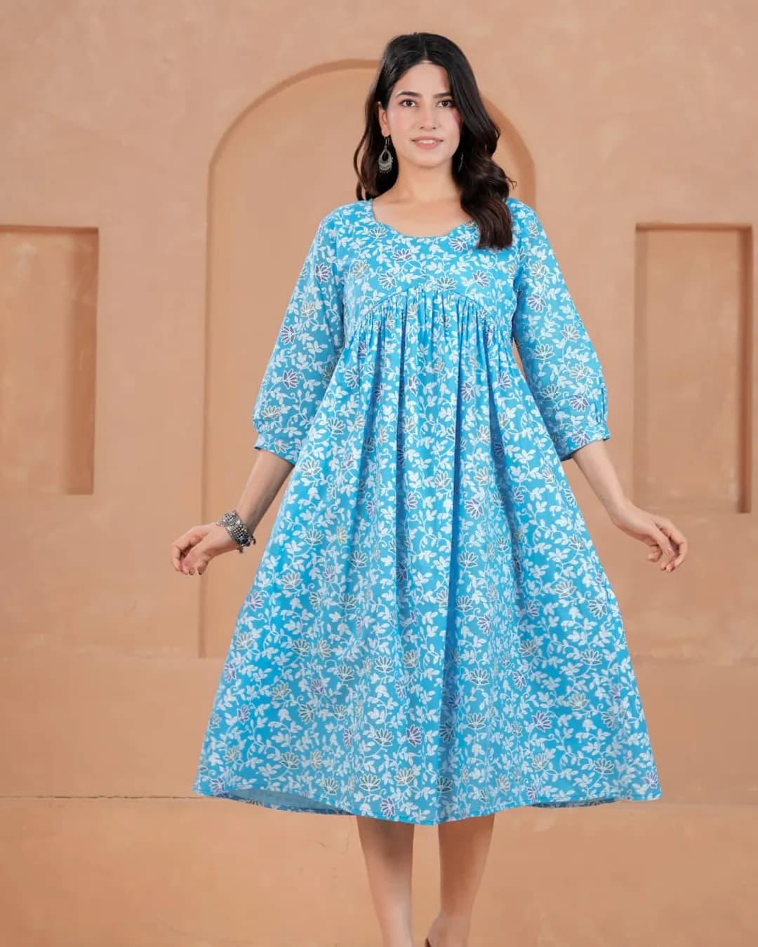 Maternity & Feeding Cotton Sanganeri Print Gown