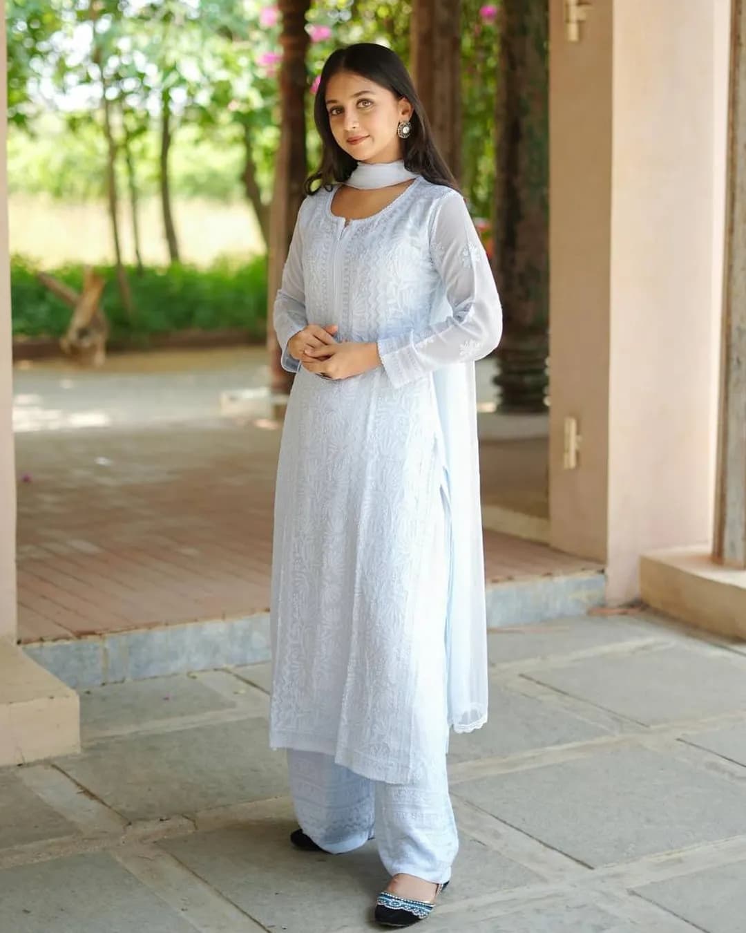 Designer Chikankari Embroidered Top, Plazzo & Dupatta Set