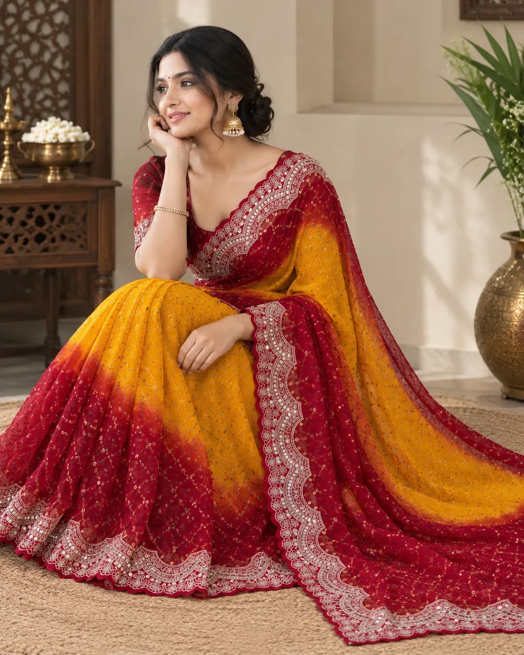 Premium Soft Viscose Georgette Checks & Cutwork Saree alternate view