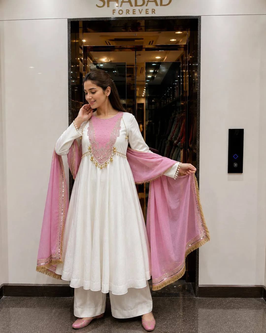 Designer Heavy Roman Glass Silk Anarkali Suit Set alternate view