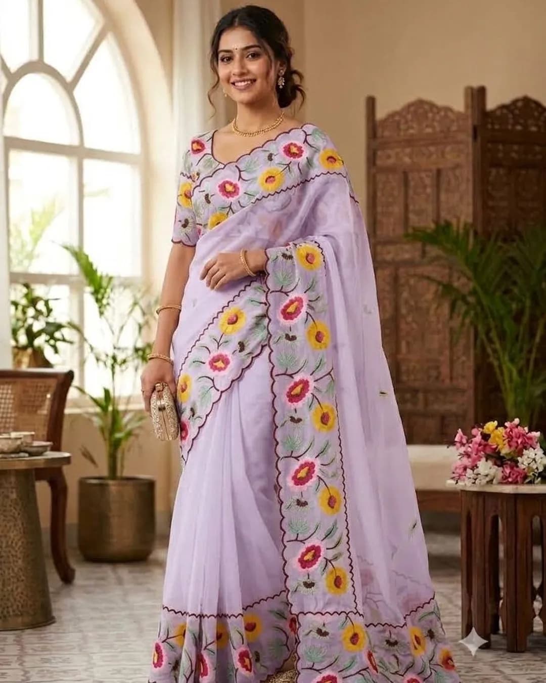 New Bollywood Trending Design – Crunchy Chiffon Embroidered Saree alternate view