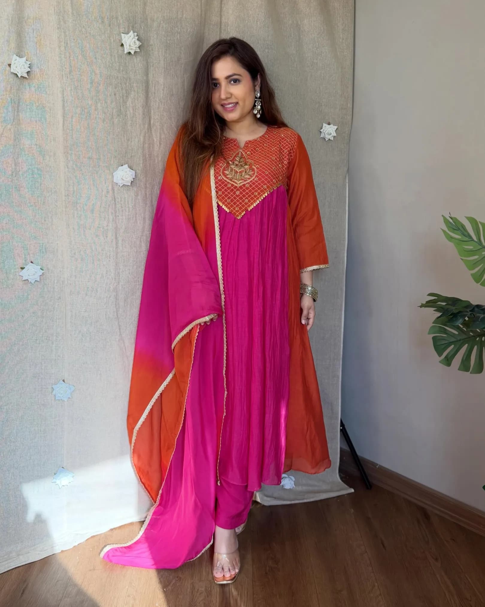 Premium Festive Pure Mal Chanderi Handwork Anarkali Set alternate view