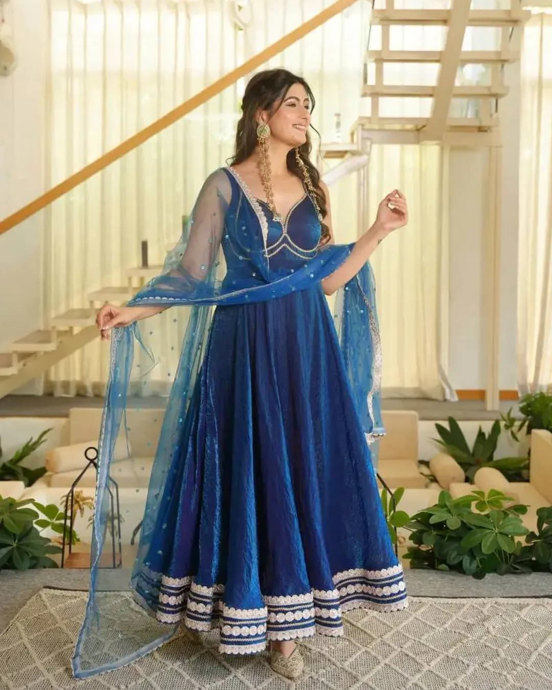 Designer Fendy Silk Gown, Pant & Dupatta Set alternate view