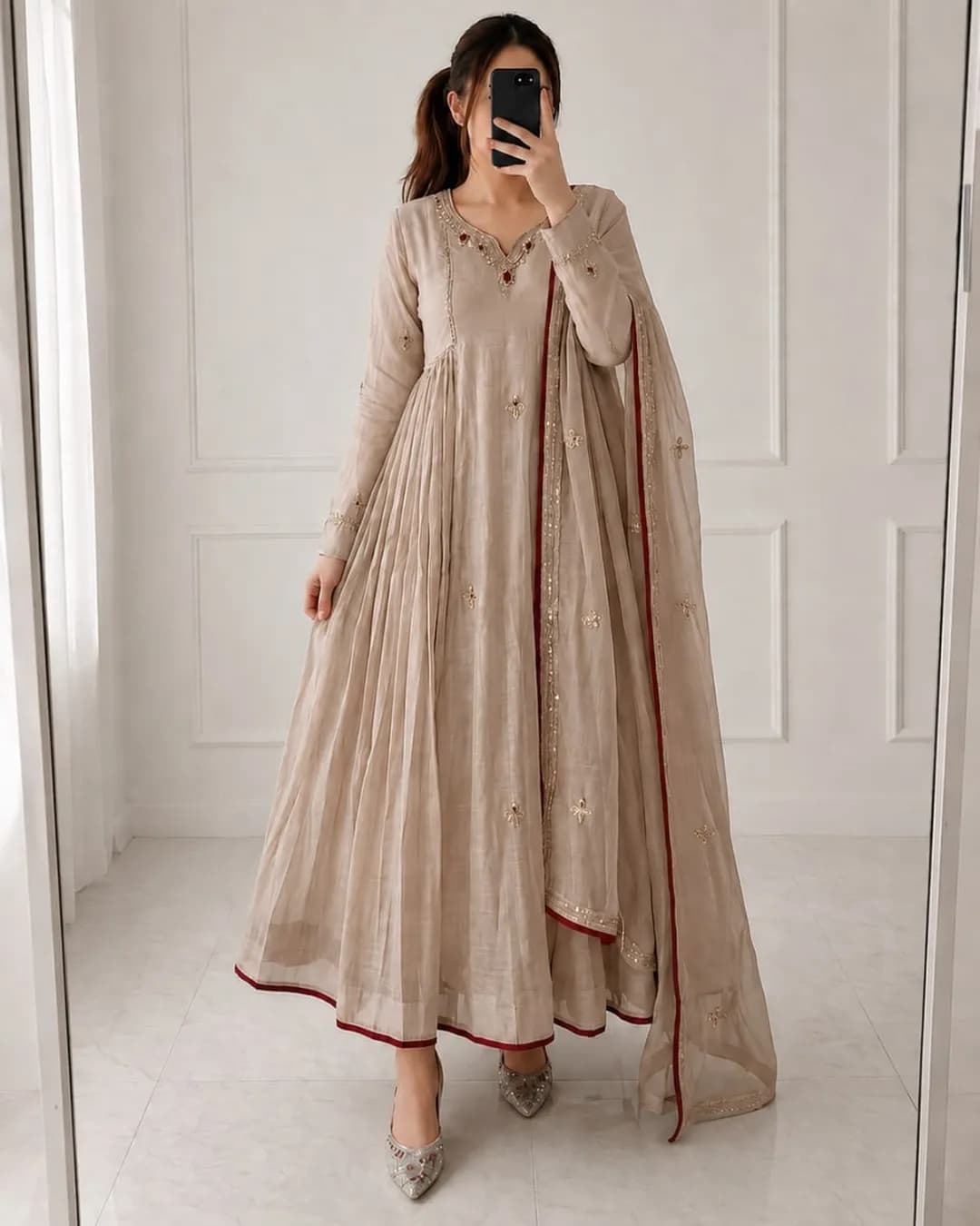 NEW BEGINNING – Premium Pure Mul Chanderi Handwork Anarkali Set