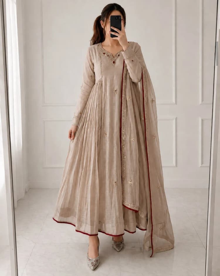 NEW BEGINNING – Premium Pure Mul Chanderi Handwork Anarkali Set
