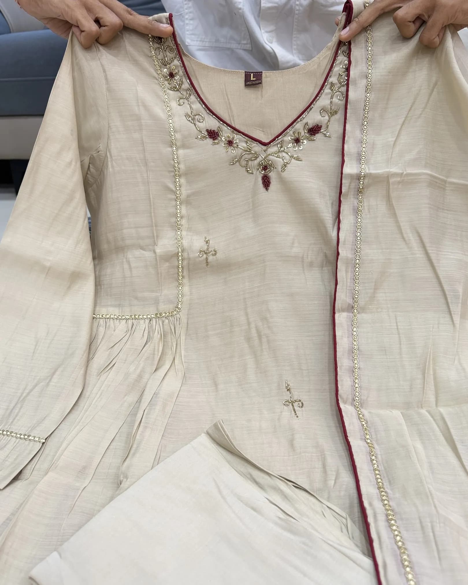 NEW BEGINNING – Premium Pure Mul Chanderi Handwork Anarkali Set alternate view