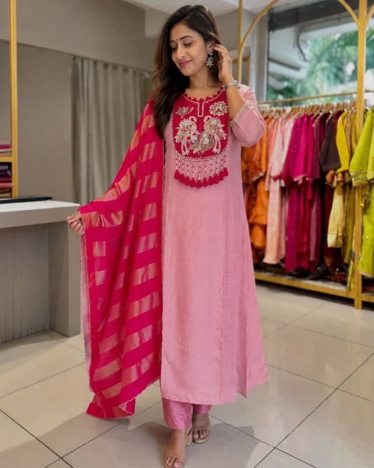 Pure Mul Chanderi Handwork Suit Set