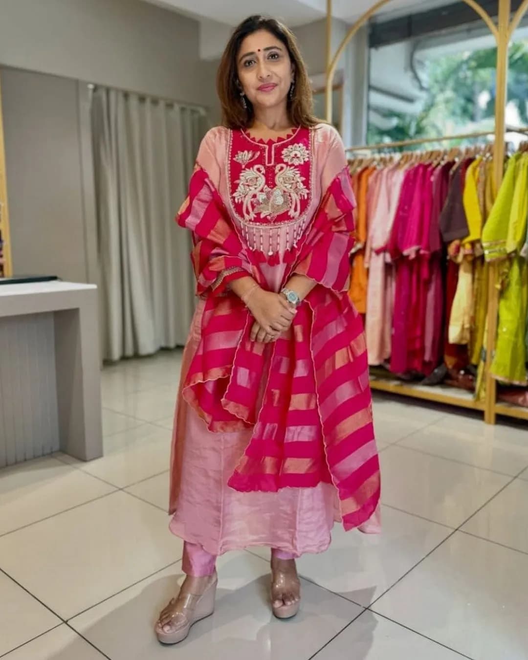 Pure Mul Chanderi Handwork Suit Set alternate view