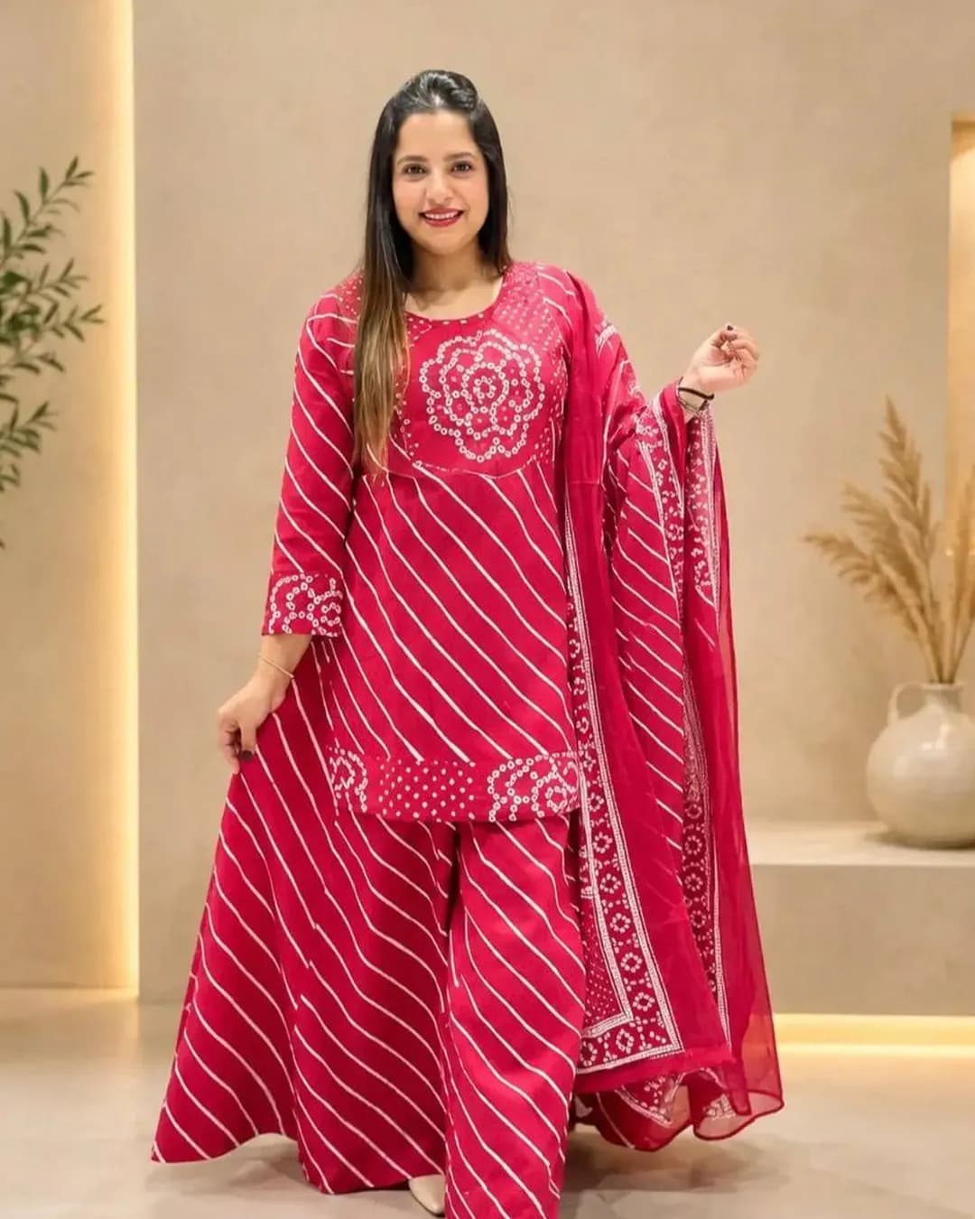 Premium Cotton Kurti, Full-Flair Palazzo & Dupatta Set