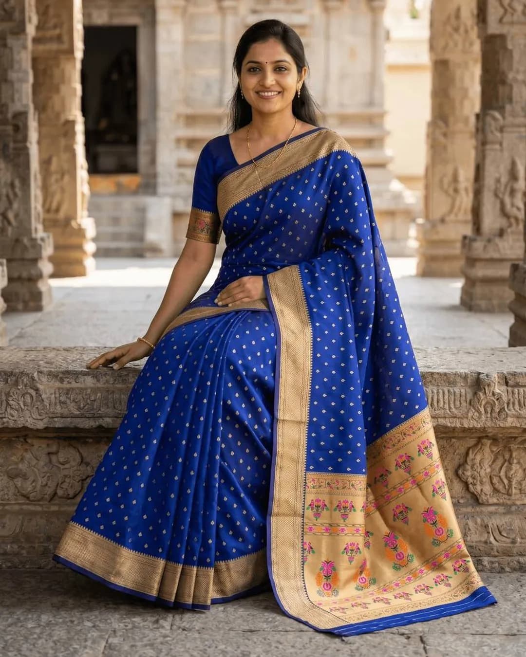 Premium Paithani Silk Gold Zari Meenakari Saree alternate view
