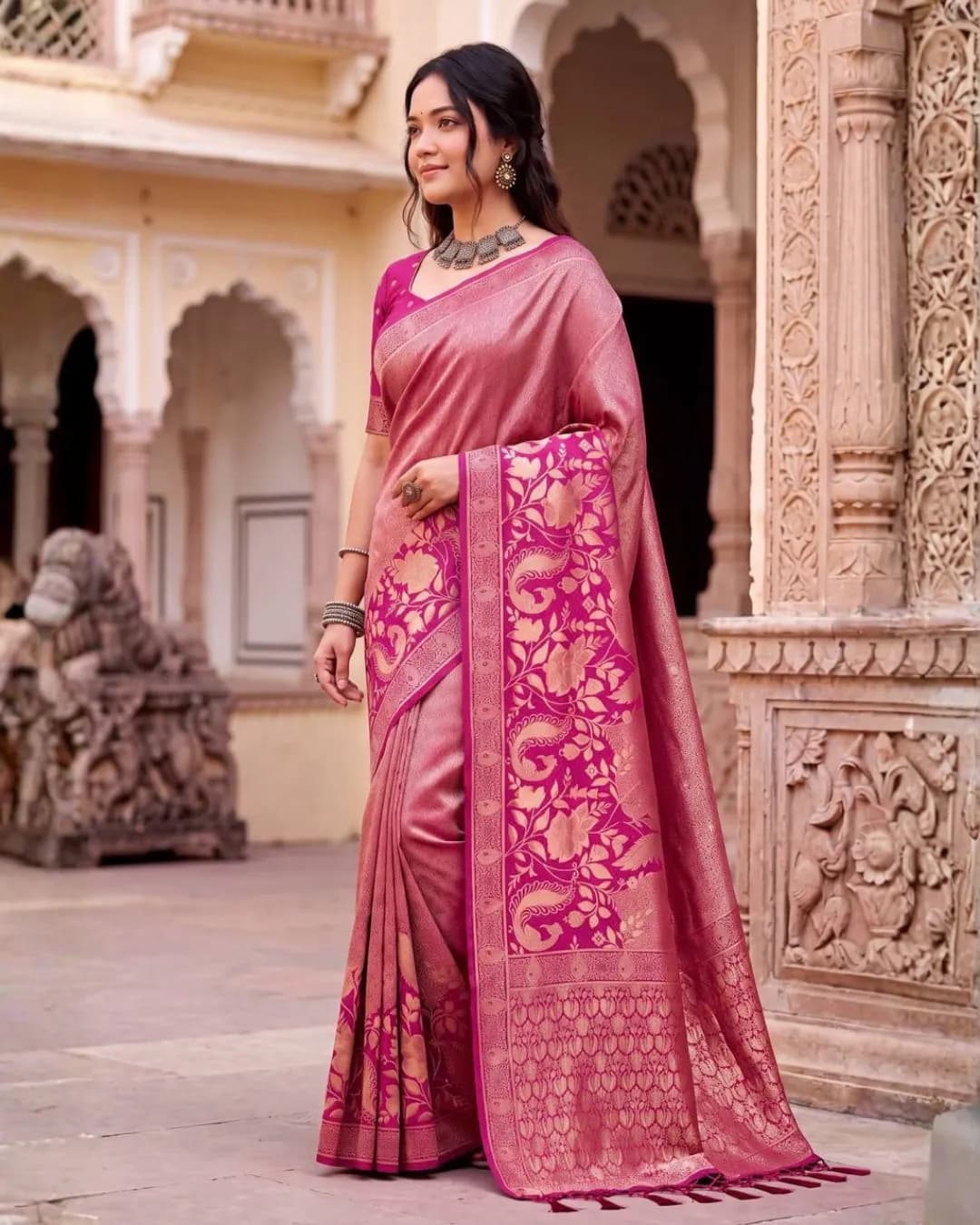 Premium Nylon Viscose Kadi Crepe Georgette Meenakari Jacquard Saree alternate view