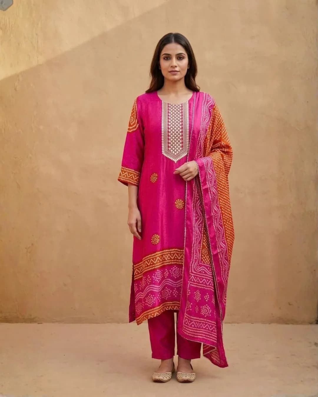 Premium Chinon Digital Print Embroidered Kurti, Pant & Dupatta Set alternate view