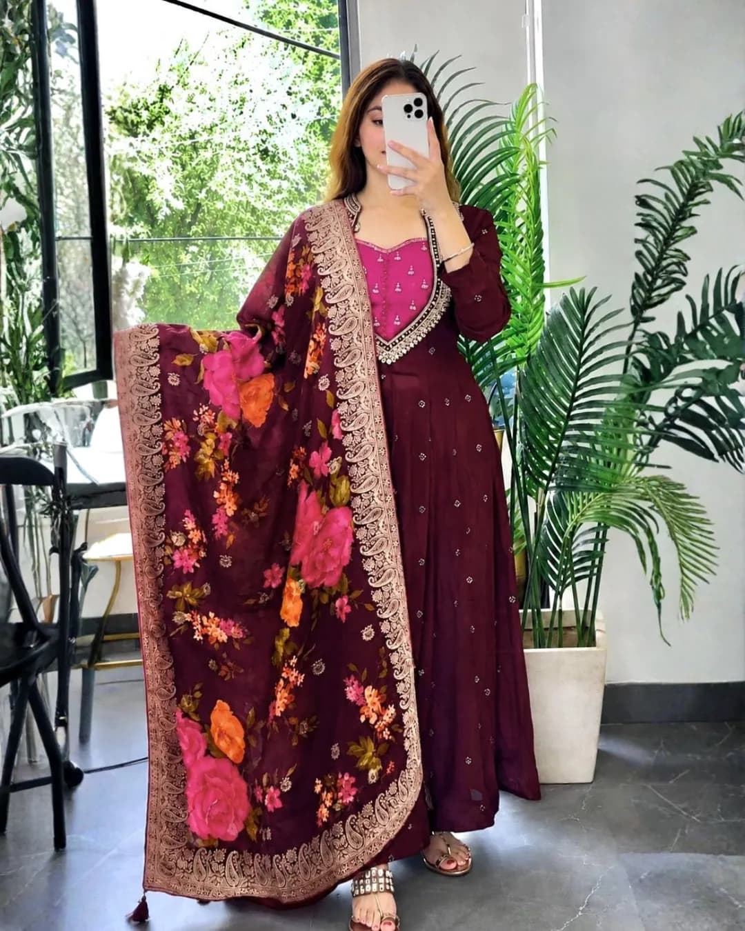 Premium Star Georgette Silk Embroidered Anarkali Gown Set