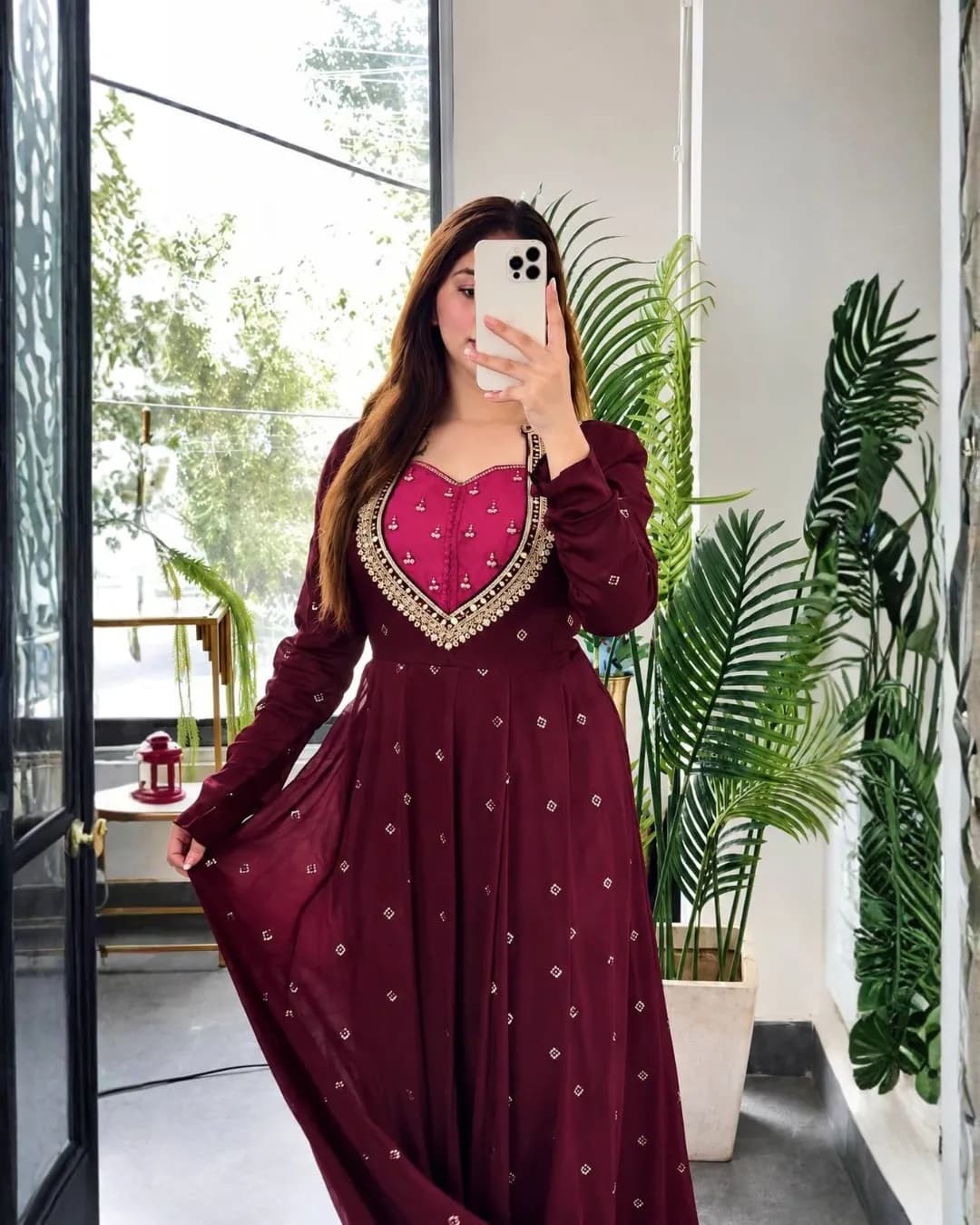Premium Star Georgette Silk Embroidered Anarkali Gown Set alternate view