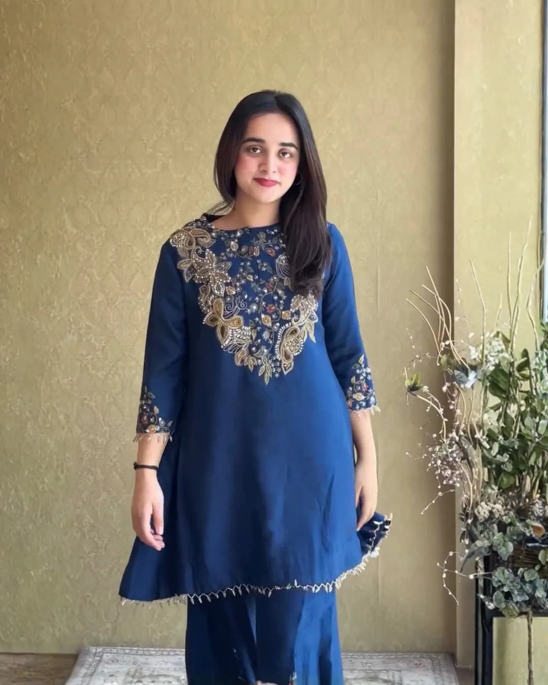 Designer Malai Crepe Kurti & Palazzo Set alternate view