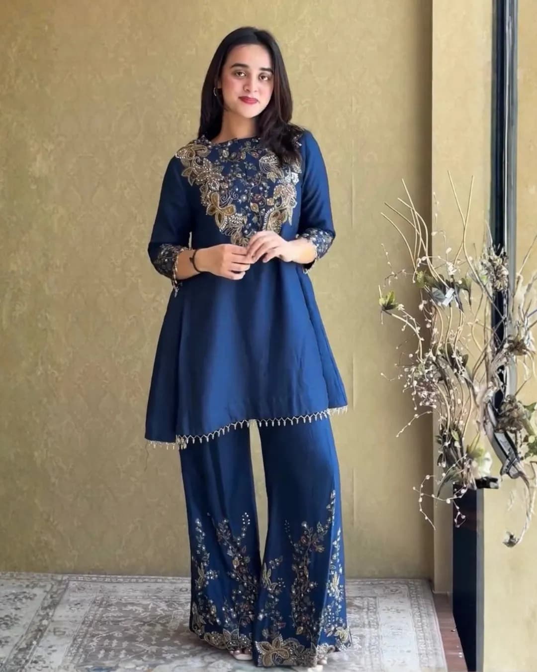 Designer Malai Crepe Kurti & Palazzo Set