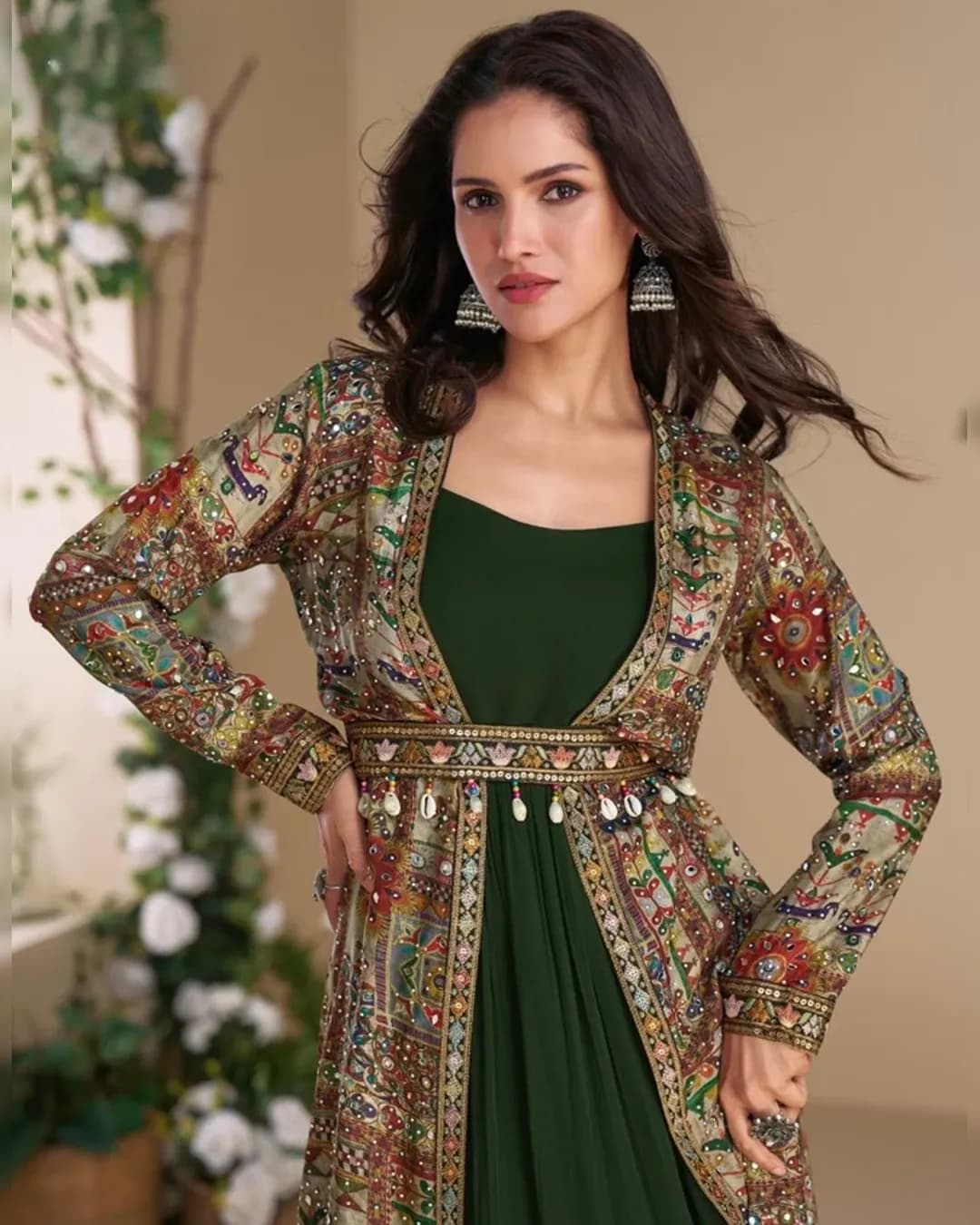 Designer Georgette Gown with Hand-Embroidered Silk Shrug (2-Piece Set) alternate view