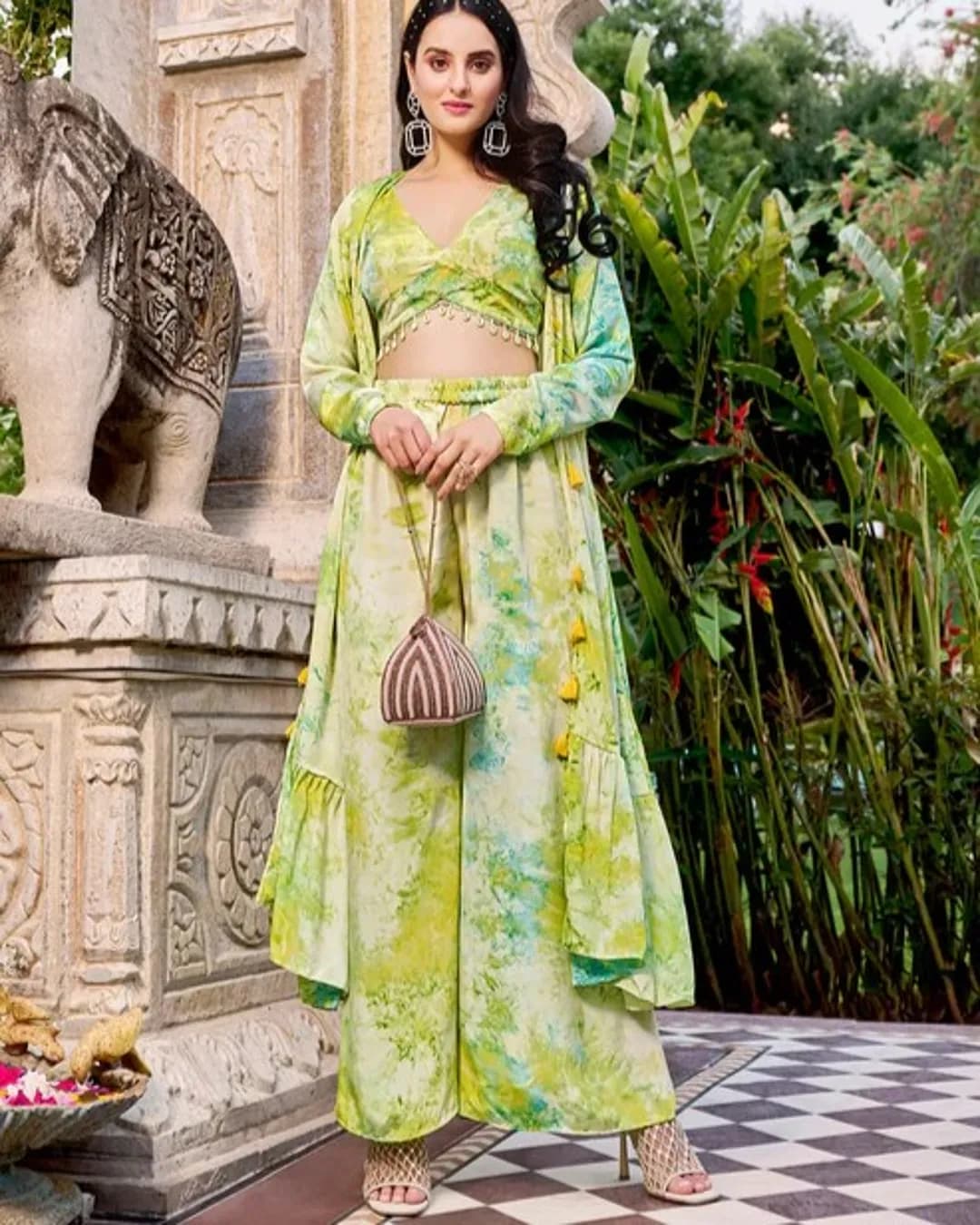 Florescence Silk Printed Choli Koti Palazzo Set