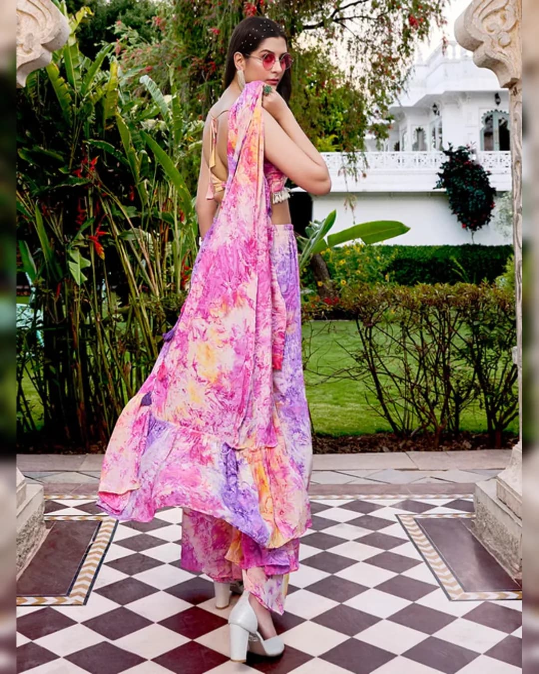 Purple Silk Printed Koti Choli Palazzo Set alternate view