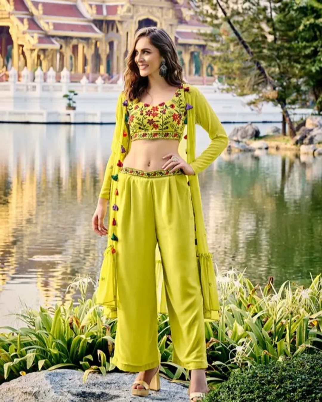 Embroidered Georgette Koti Choli Palazzo Set