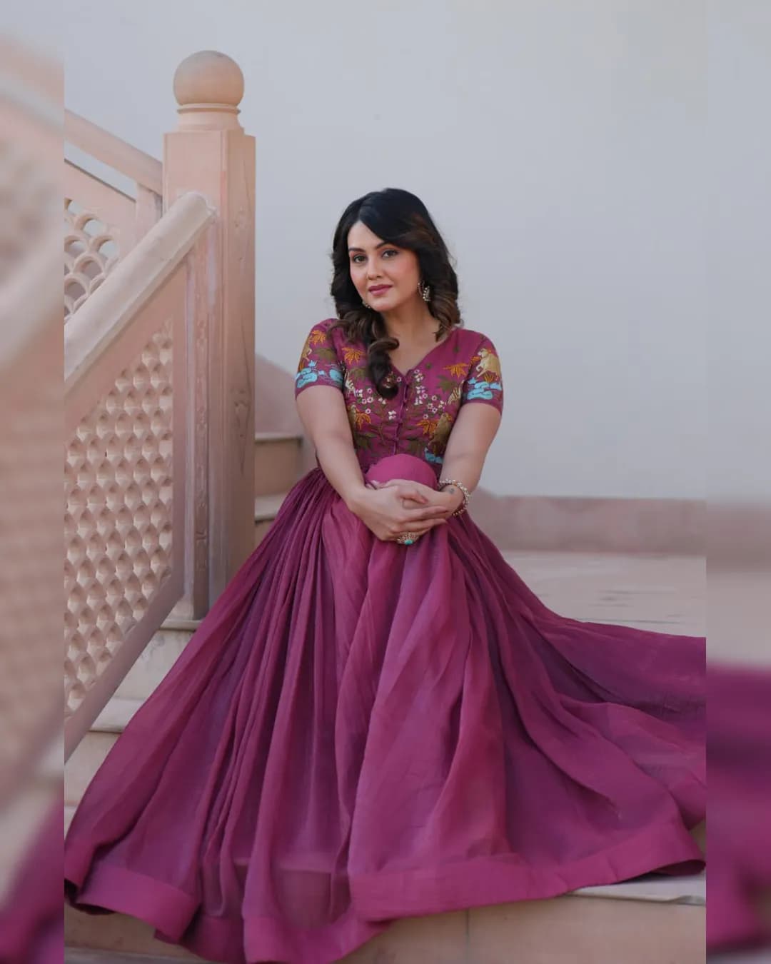 Designer Silver Crunchy Fabric Gown with Embroidered Koti 🌸 alternate view