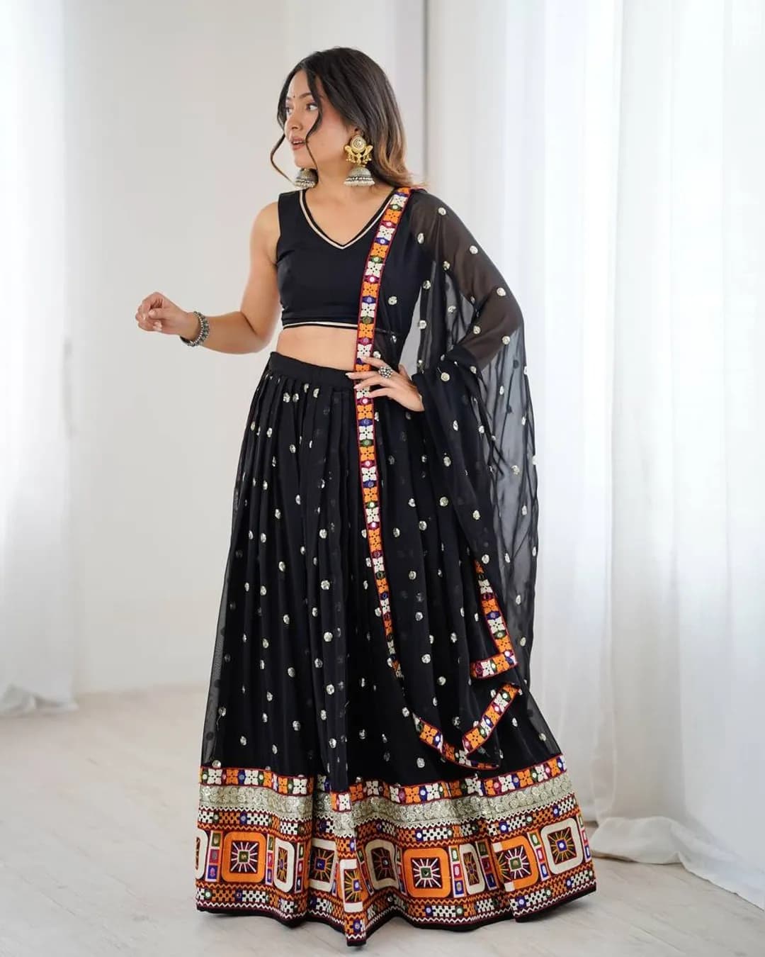 Navratri Special Gamthi Thread & Mirror Work Lehenga Choli Set