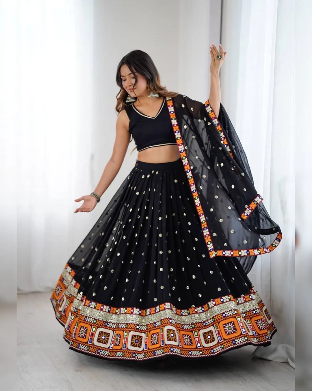 Navratri Special Gamthi Thread & Mirror Work Lehenga Choli Set alternate view