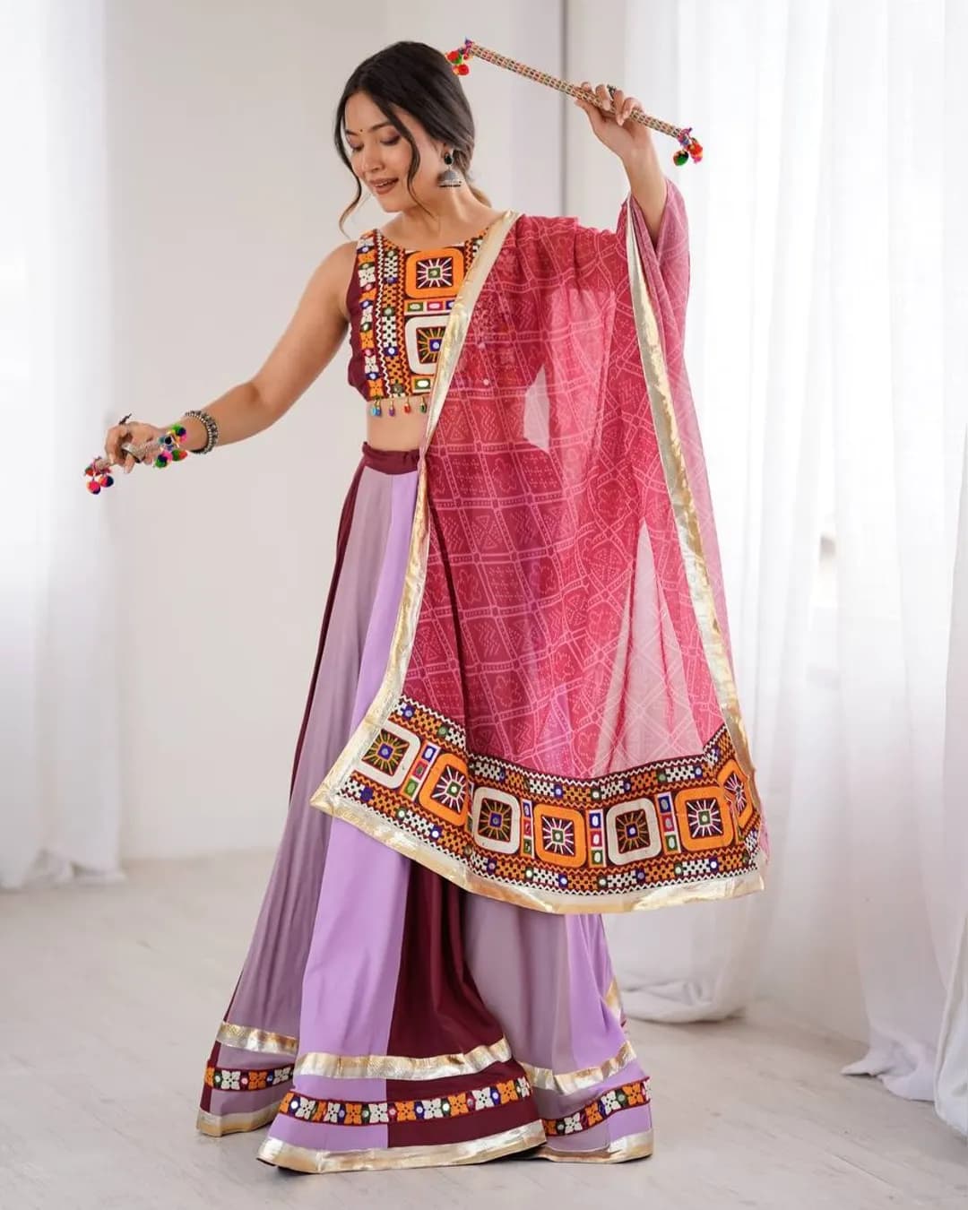 Navratri Special Heavy Rayon Lehenga Choli with Real Mirror & Gamthi Thread Work