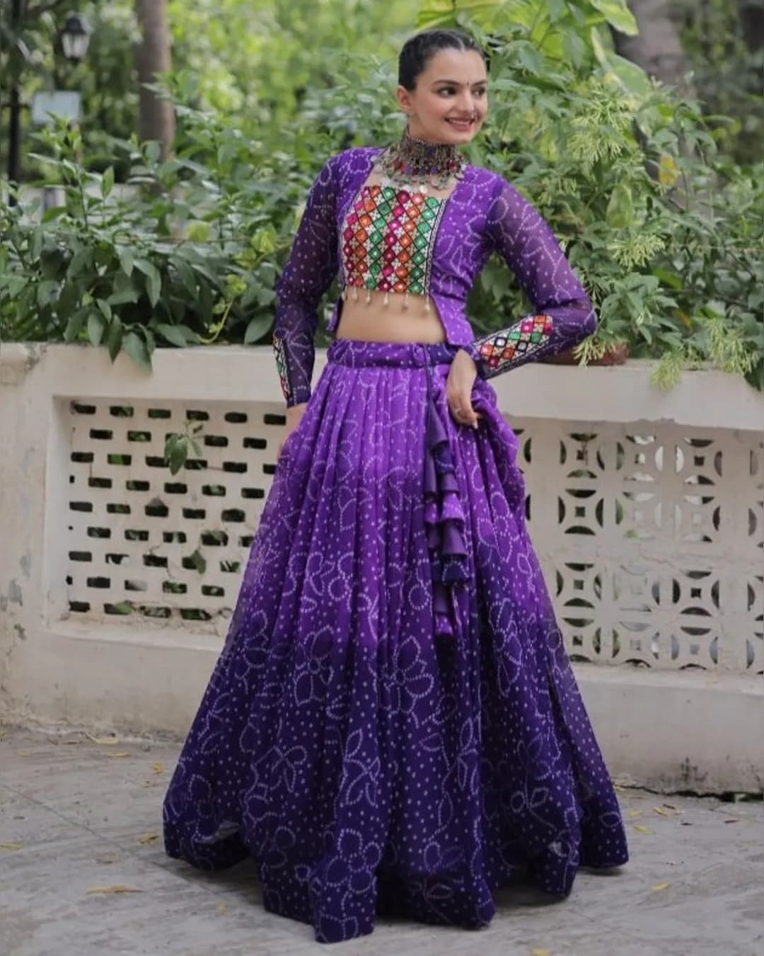 Navratri Special Bandhani Print Lehenga Choli with Kutchi Gamthi Patchwork