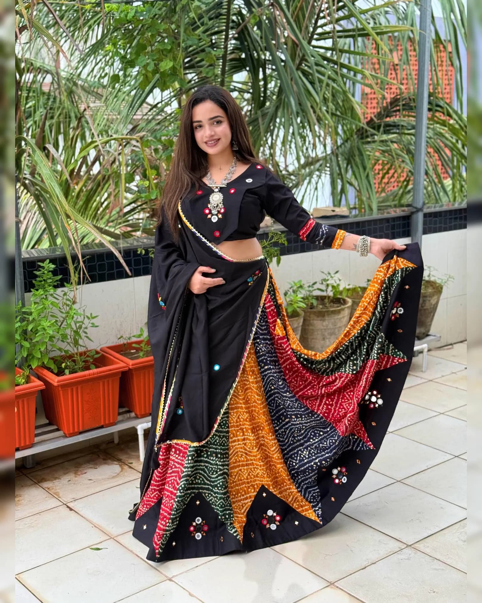 Navratri Special Ras Garba Lehenga Set | Pure Rayon Bandhej Print with Real Mirror Work alternate view