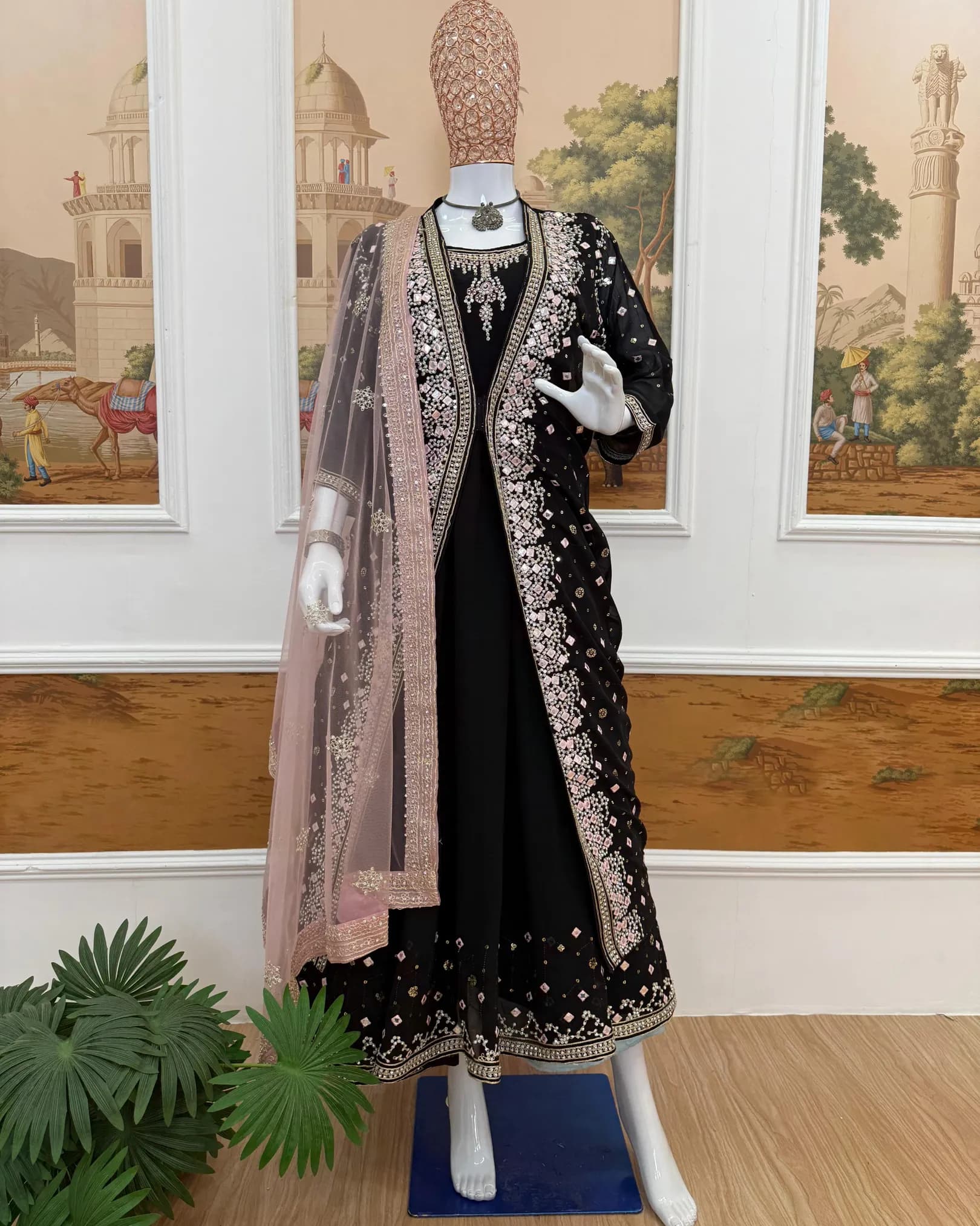 Festive Special Designer Gown with Heavy Embroidered Koti & Diamond Work Dupatta