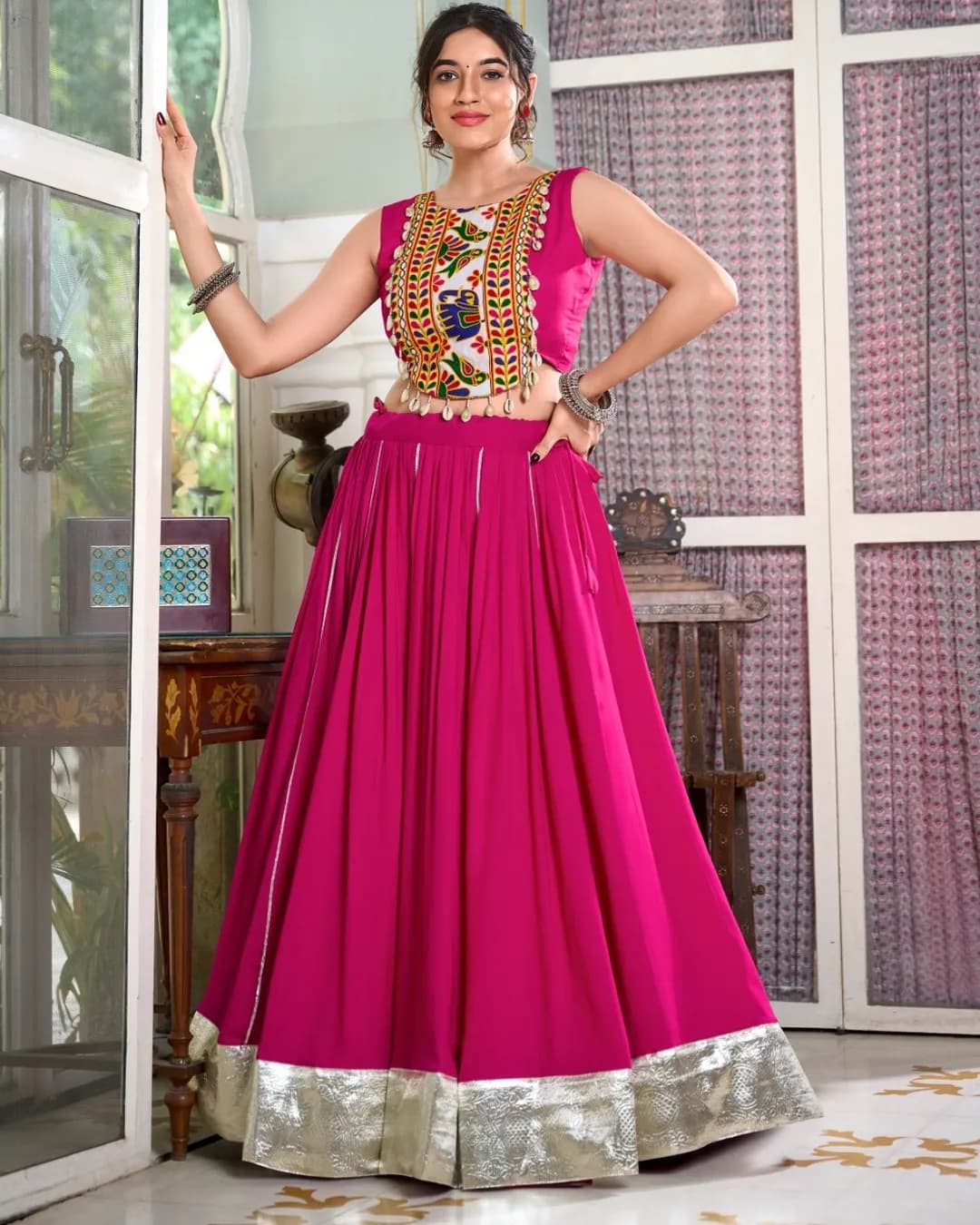 Navratri 2025 Special Rayon Lehenga with Gamthi Work Blouse