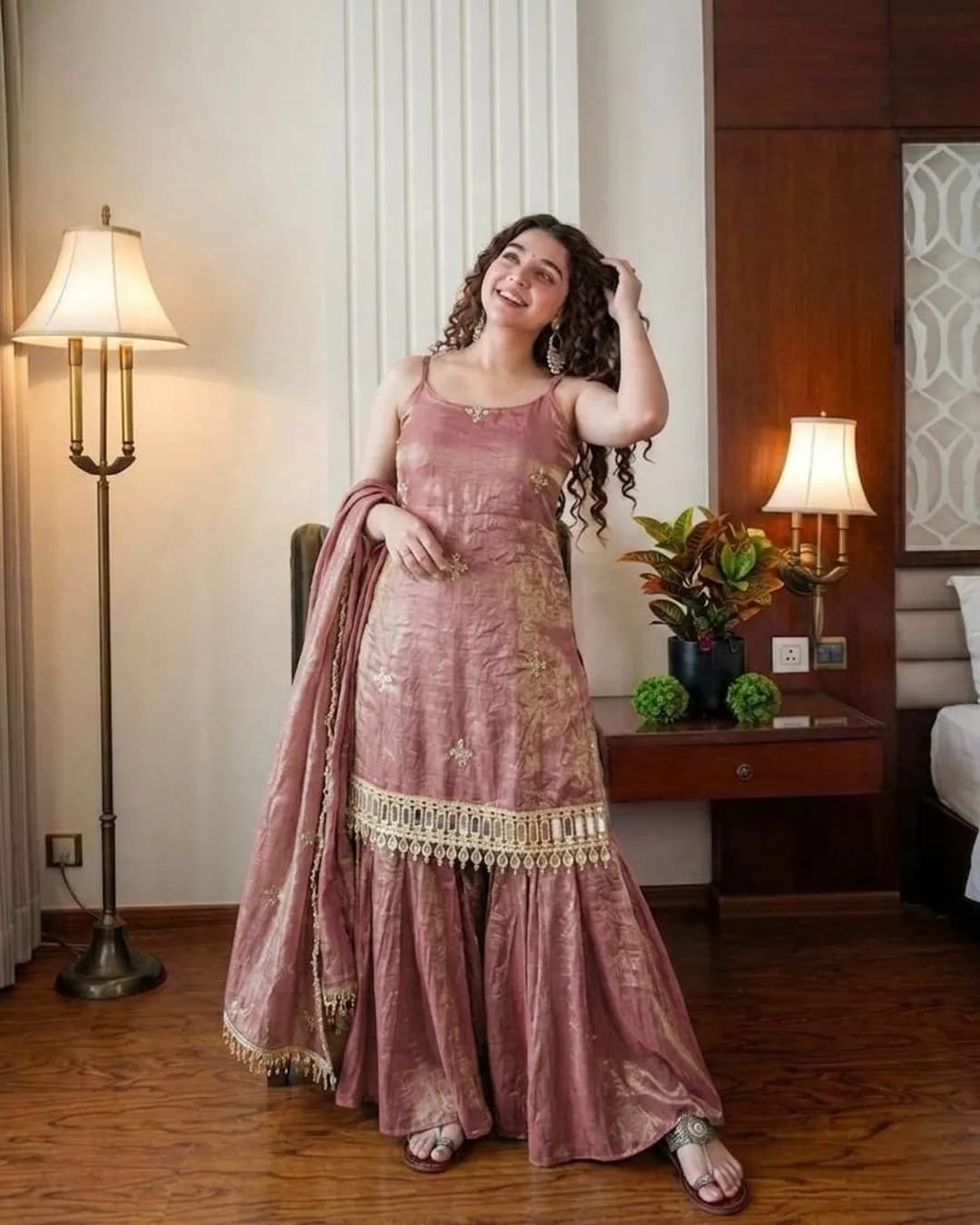 Fendy Silk Sleeveless Sharara Set with Sequins & Mirror Work alternate view