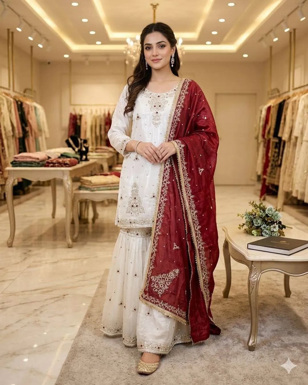 Fandy Silk Sequins Embroidered Sharara Set with Dupatta